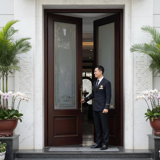 Doorman là người đầu tiên tạo ấn tượng và chào đón khách hàng tại các cơ sở cao cấp.