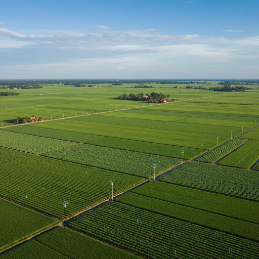Mô hình nông nghiệp hiện đại kết hợp hài hòa công nghệ tiên tiến với cảnh quan nông thôn truyền thống Việt Nam.
