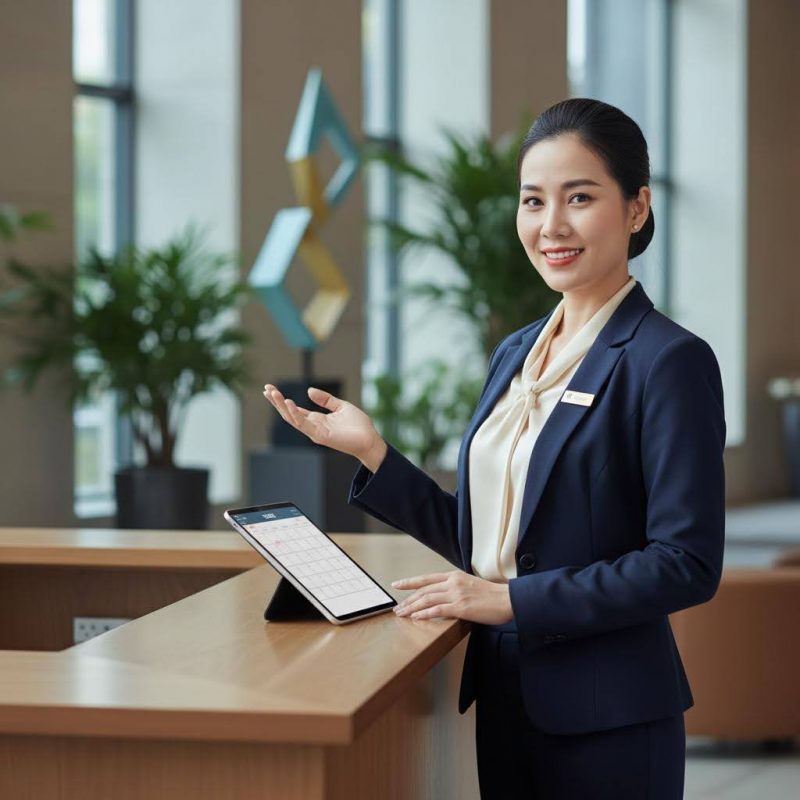 Nụ cười thân thiện và phong thái chuyên nghiệp là chìa khóa của một nhân viên đặt phòng giỏi.