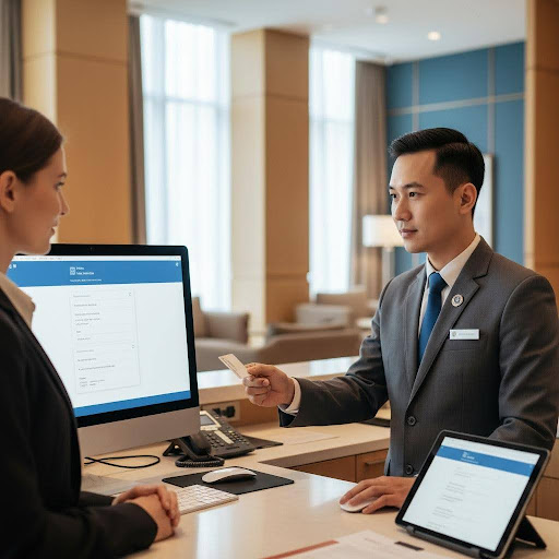 Kỹ năng tin học và sự tỉ mỉ giúp lễ tân hoàn thành thủ tục check-in, check-out nhanh chóng.