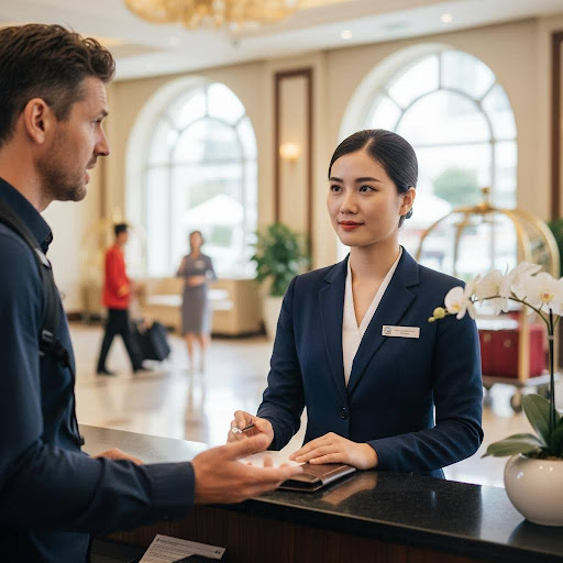 Lễ tân là bộ mặt của khách sạn, tạo ấn tượng đầu tiên quan trọng đối với du khách.
