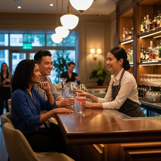 Khả năng giao tiếp khéo léo và lắng nghe khách hàng là yếu tố then chốt của một bartender giỏi.