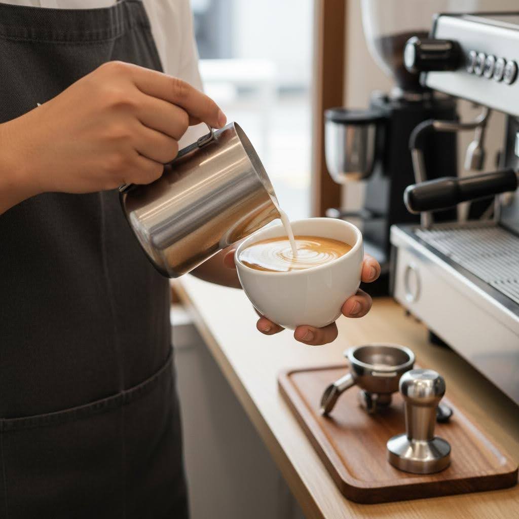 Từng đường nét tinh xảo trên tách cà phê thể hiện sự tỉ mỉ và nghệ thuật của người barista chuyên nghiệp.