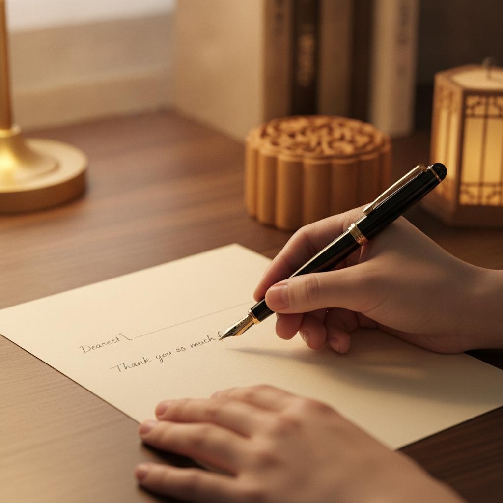 Từng nét chữ trên thiệp thể hiện lòng biết ơn sâu sắc và chân thành gửi đến cô giáo dịp Trung thu.