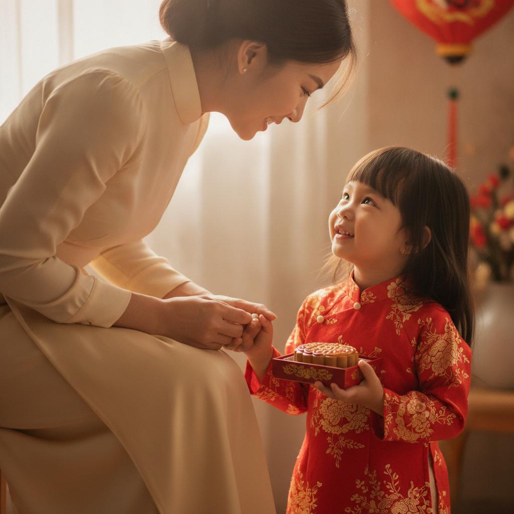 Khoảnh khắc ấm áp khi bố mẹ gửi gắm những lời chúc Trung thu ngọt ngào, vun đắp tình thân và kỷ niệm đẹp cho con.